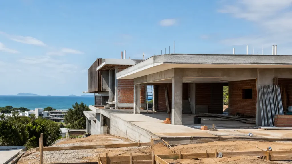 Casa em construção no litoral de Florianópolis preparada para maresia e umidade